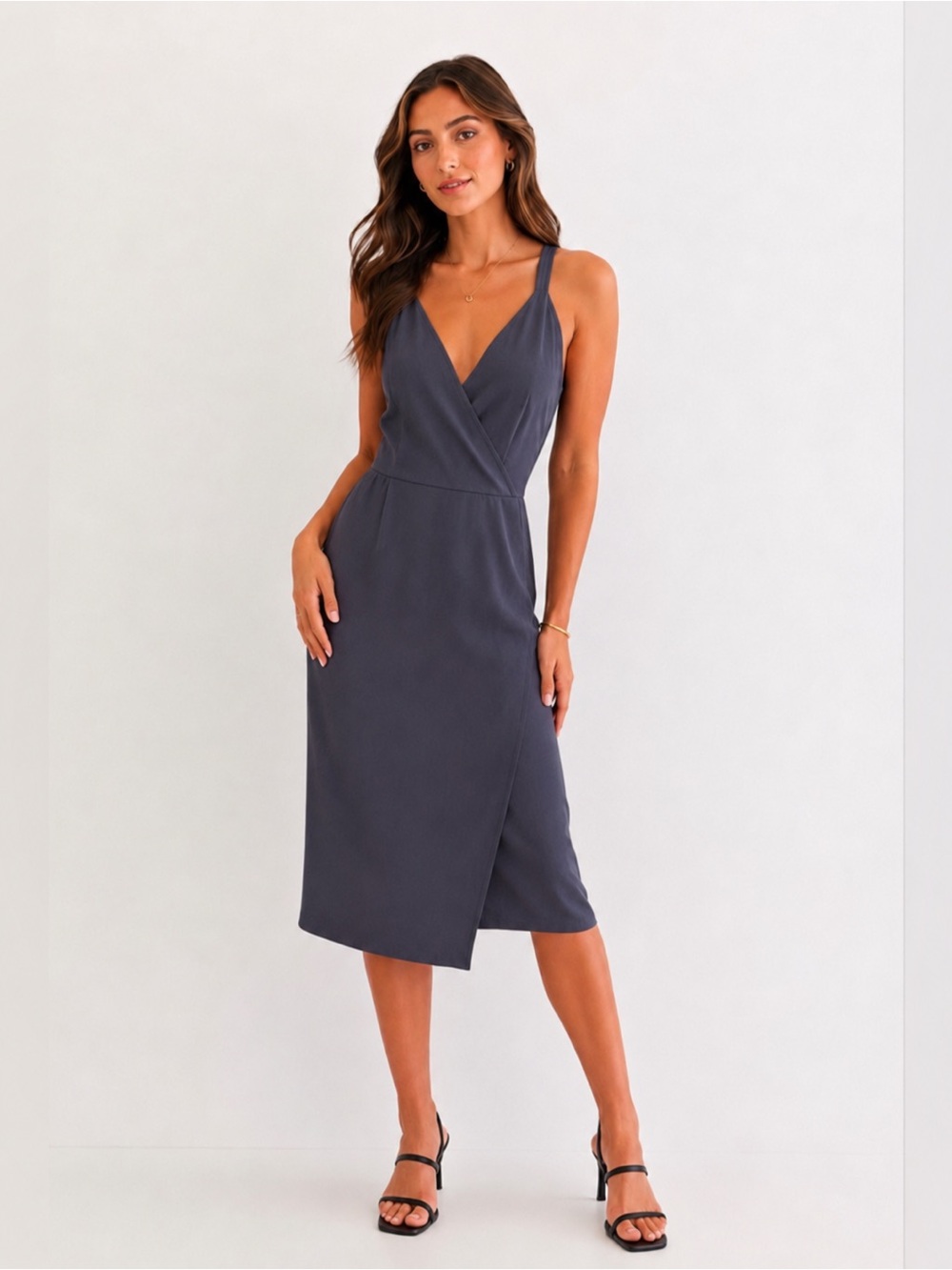 Gentle Fawn Minimalist Quiet Luxury Midi Wrap Dress Charcoal Capsule Wardrobe S